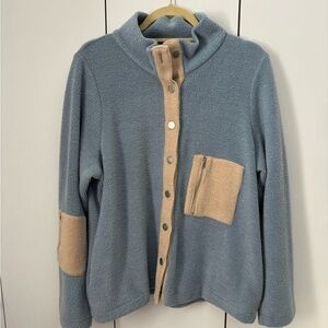 Blue and Beige Line and Dot Soft Ribbed Jacket